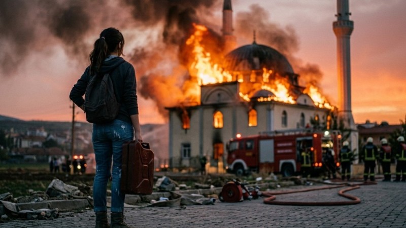 Мошенники заставили девушку поджечь мечеть, угрожая ее семье (ВИДЕО)